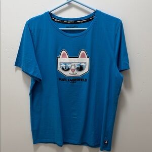 Karl Lagerfeld Vibrant Blue Cat Graphic Tee
